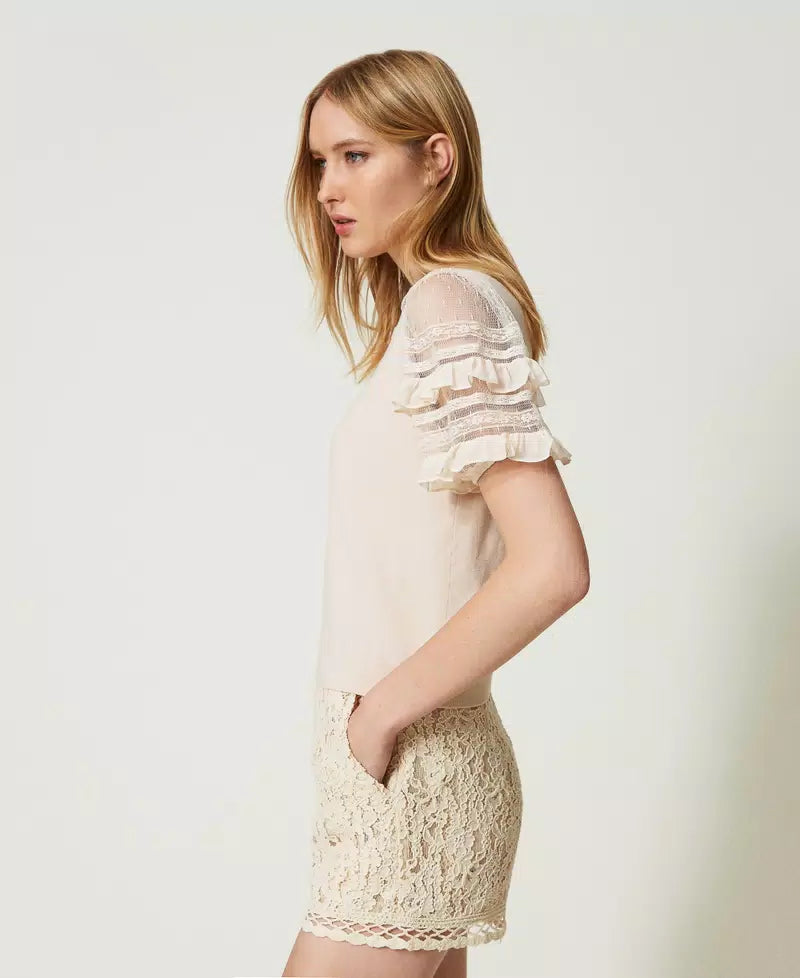 Twin Set Sweater with tulle and lace sleeves