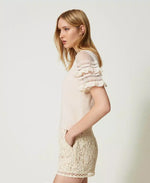 Load image into Gallery viewer, Twin Set Sweater with tulle and lace sleeves
