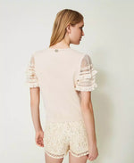 Load image into Gallery viewer, Twin Set Sweater with tulle and lace sleeves
