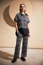 Load image into Gallery viewer, Naya WOOL MIX PRINT TOP WITH ZIP COLLAR - BLACK AND White