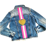 Load image into Gallery viewer, Denim Jacket with Beaded Stripe and Bee or Heart
