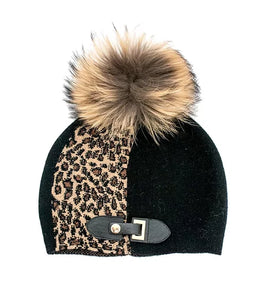 Mitchie's Brown Mix Knitted Animal Print Hat