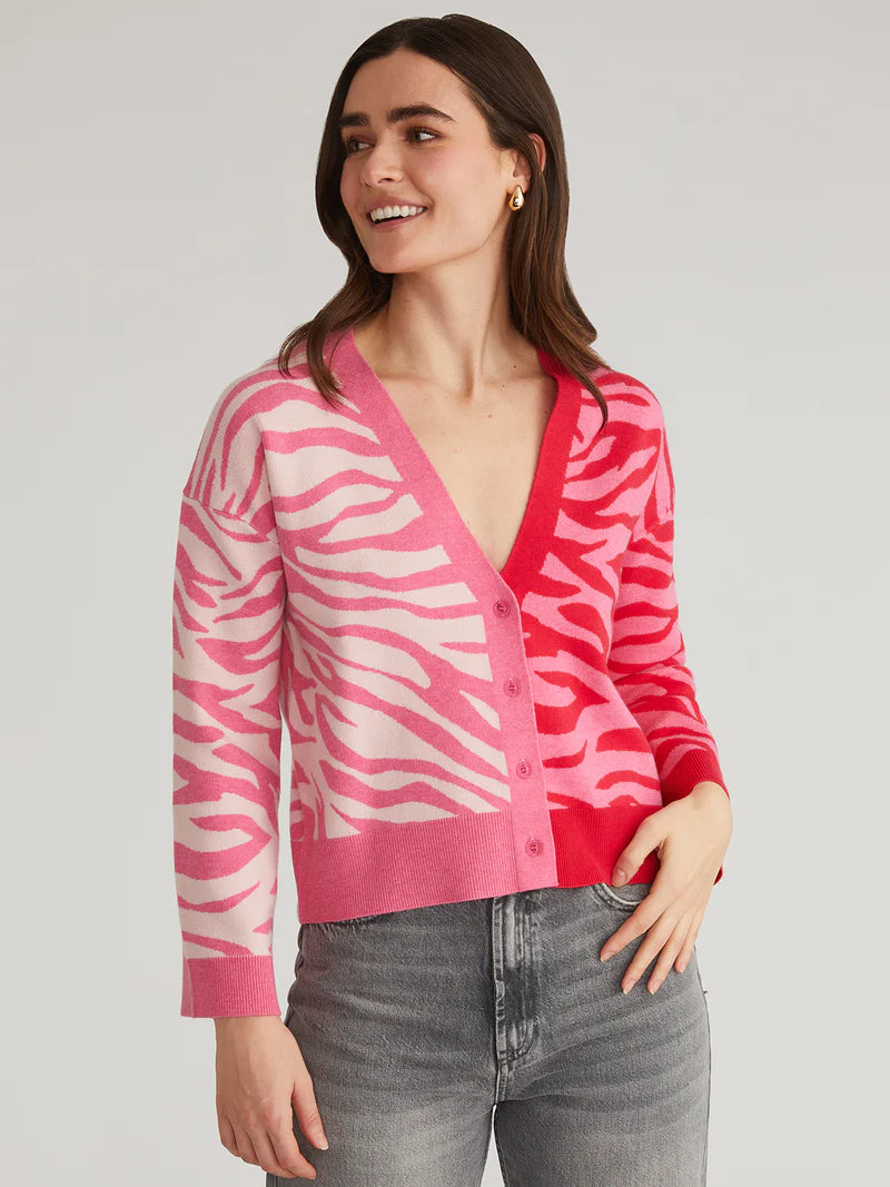 525 NICOLE: COLOURBLOCK ZEBRA PRINT CARDIGAN