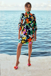 Joseph Ribkoff Black/Multi Floral Print Satin Dress