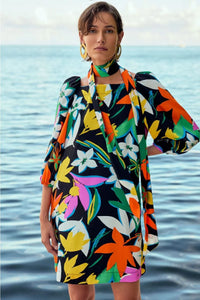Joseph Ribkoff Black/Multi Floral Print Satin Dress