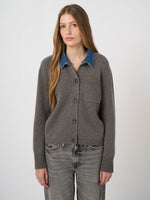 Load image into Gallery viewer, Repeat Cashmere-Wool Cardigan with Denim Collar
