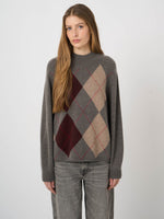 Load image into Gallery viewer, Repeat Wool-Cashmere Argyle Intarsia Sweater with Stand Collar
