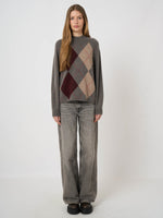 Load image into Gallery viewer, Repeat Wool-Cashmere Argyle Intarsia Sweater with Stand Collar
