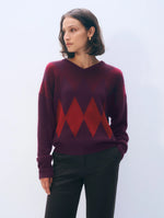Load image into Gallery viewer, White &amp; Warren Cashmere Argyle Oversized V-Neck
