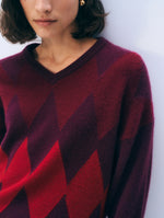 Load image into Gallery viewer, White &amp; Warren Cashmere Argyle Oversized V-Neck
