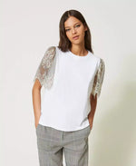 Load image into Gallery viewer, Twin Set Top with lace Sleeves
