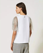 Load image into Gallery viewer, Twin Set Top with lace Sleeves
