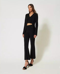 Twin Set Flared knit trousers with scalloped hem