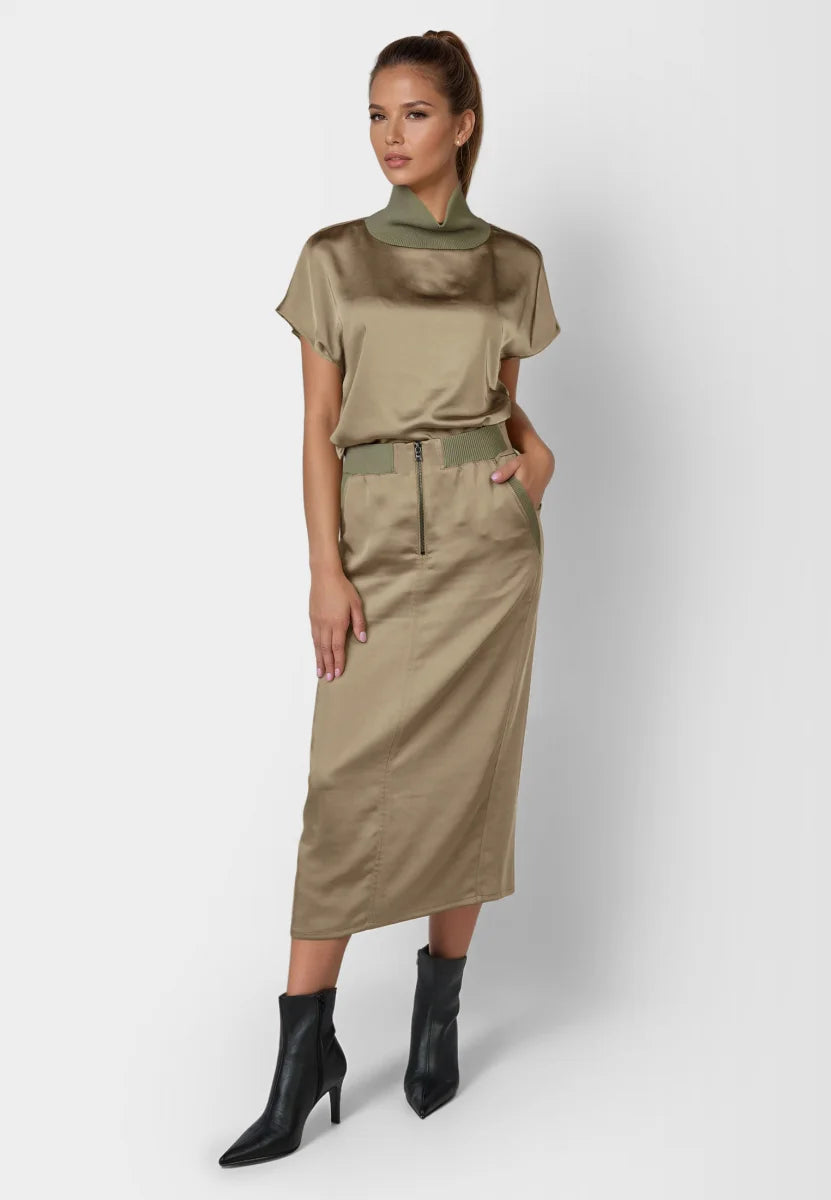 Marc Aurel Satin skirt with knitted cuffs