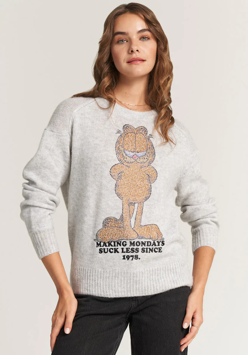 GREY KNITTED SWEATER GARFIELD WITH RHINESTONES