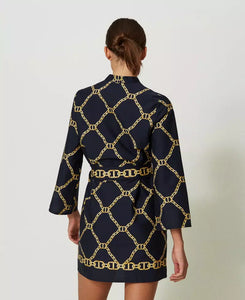 TwinSet Short poplin dress with chain print
