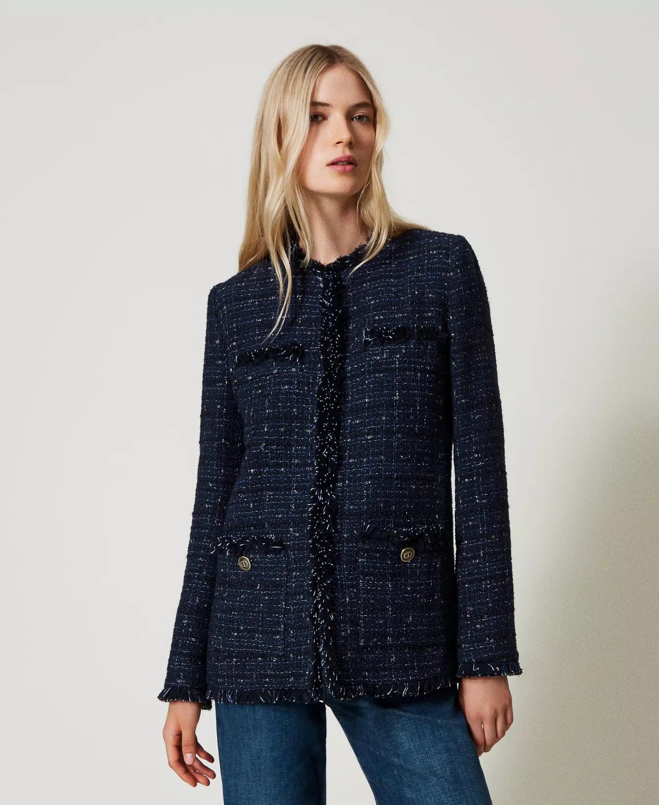 Twinset Navy Bouclé Jacket