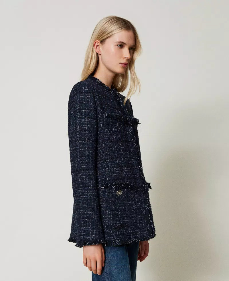 Twinset Navy Bouclé Jacket