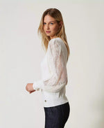 Load image into Gallery viewer, Twinset  Top with lace sleeves
