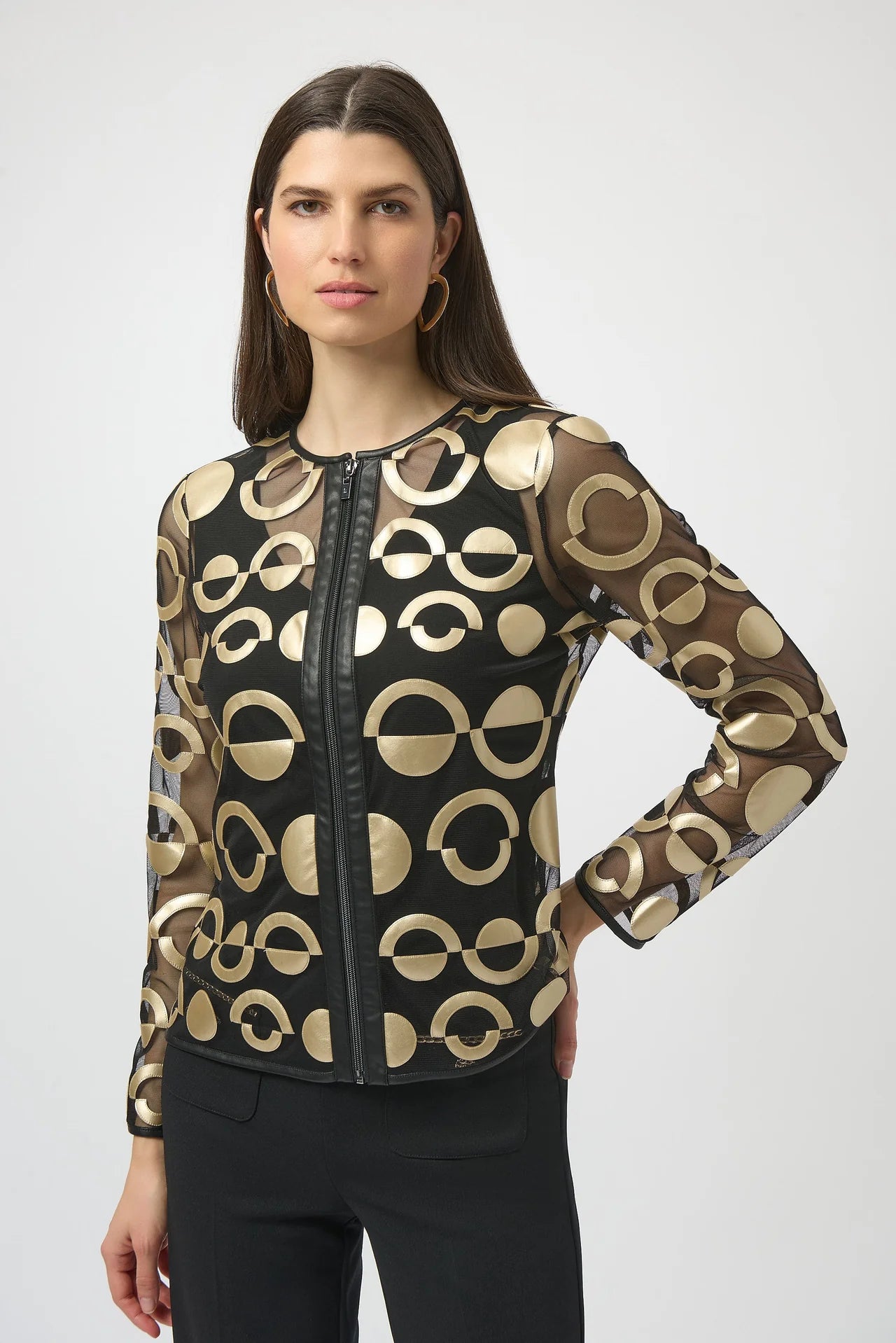 Joseph Ribkoff Mesh and Leatherette Jacket