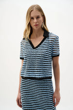 Load image into Gallery viewer, Joseph Ribkoff Novelty Stripe Boxy Top With Polo Collar
