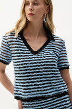 Load image into Gallery viewer, Joseph Ribkoff Novelty Stripe Boxy Top With Polo Collar

