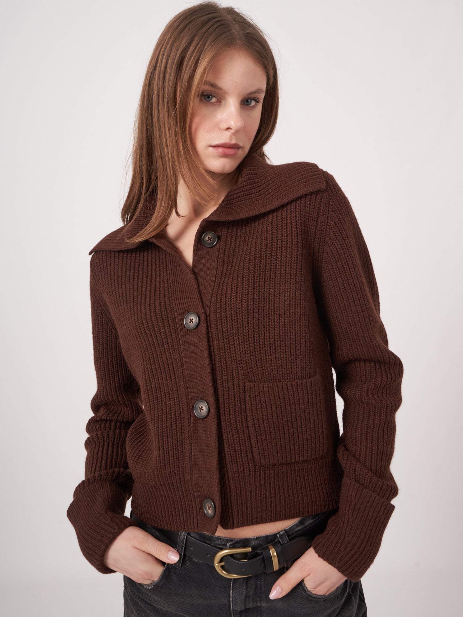 Repeat Wool Knitted Cardigan Brown