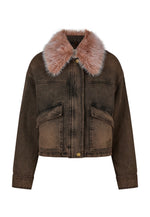 Load image into Gallery viewer, Marc Aurel Brown denim jacket with fur collar
