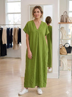 Load image into Gallery viewer, Linen Dress V-Neck One Size
