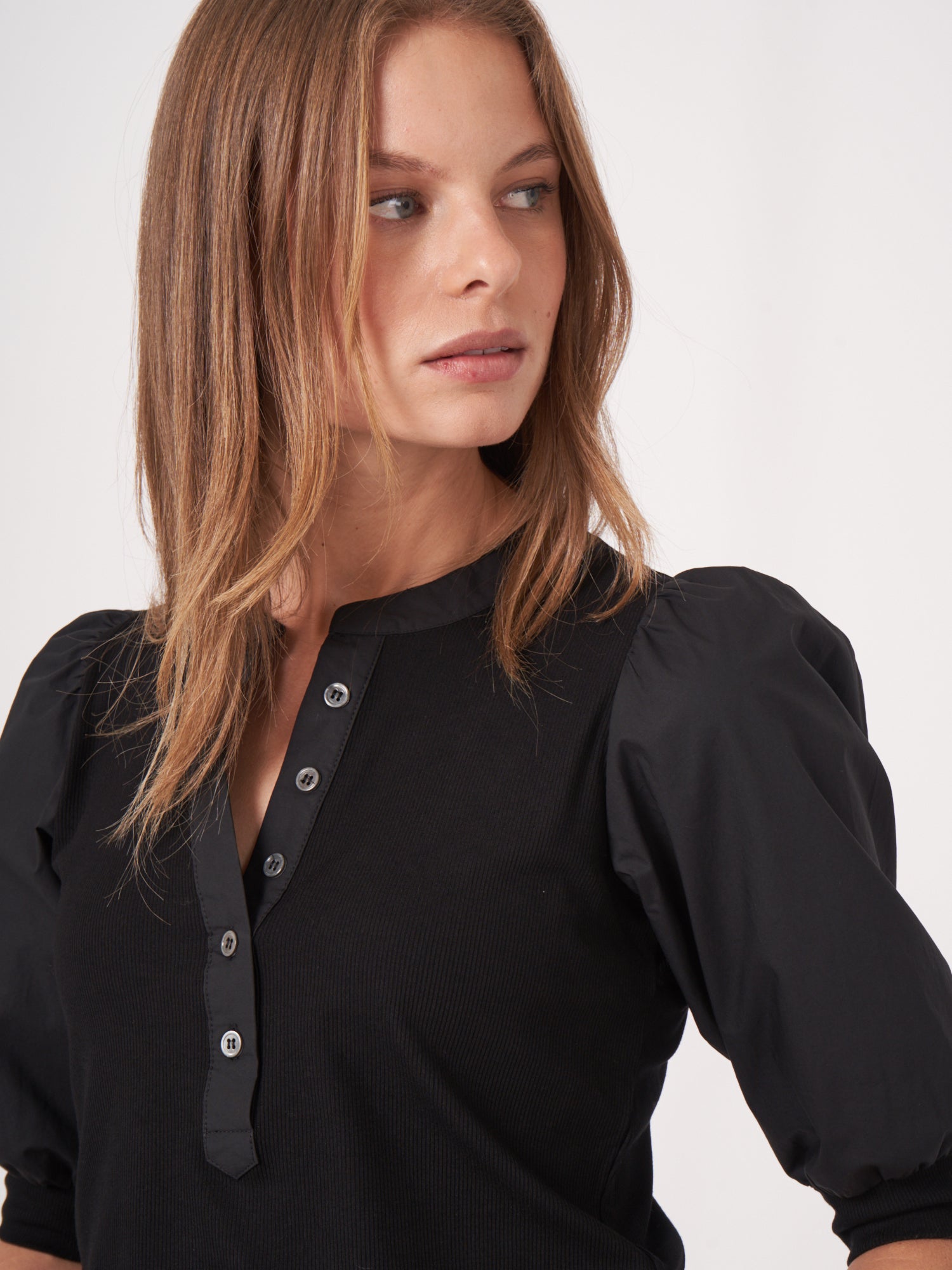 Repeat mix fabric top in Black