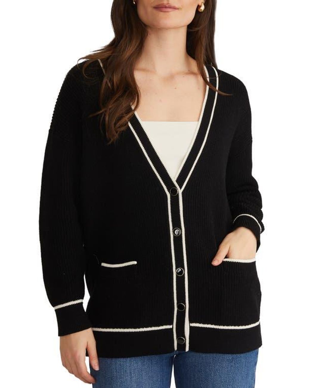 525 Cardigan Emma Black with Tipping