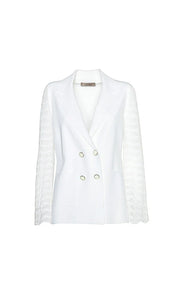 D.Exterior White Blazer with Knitted Sleeves