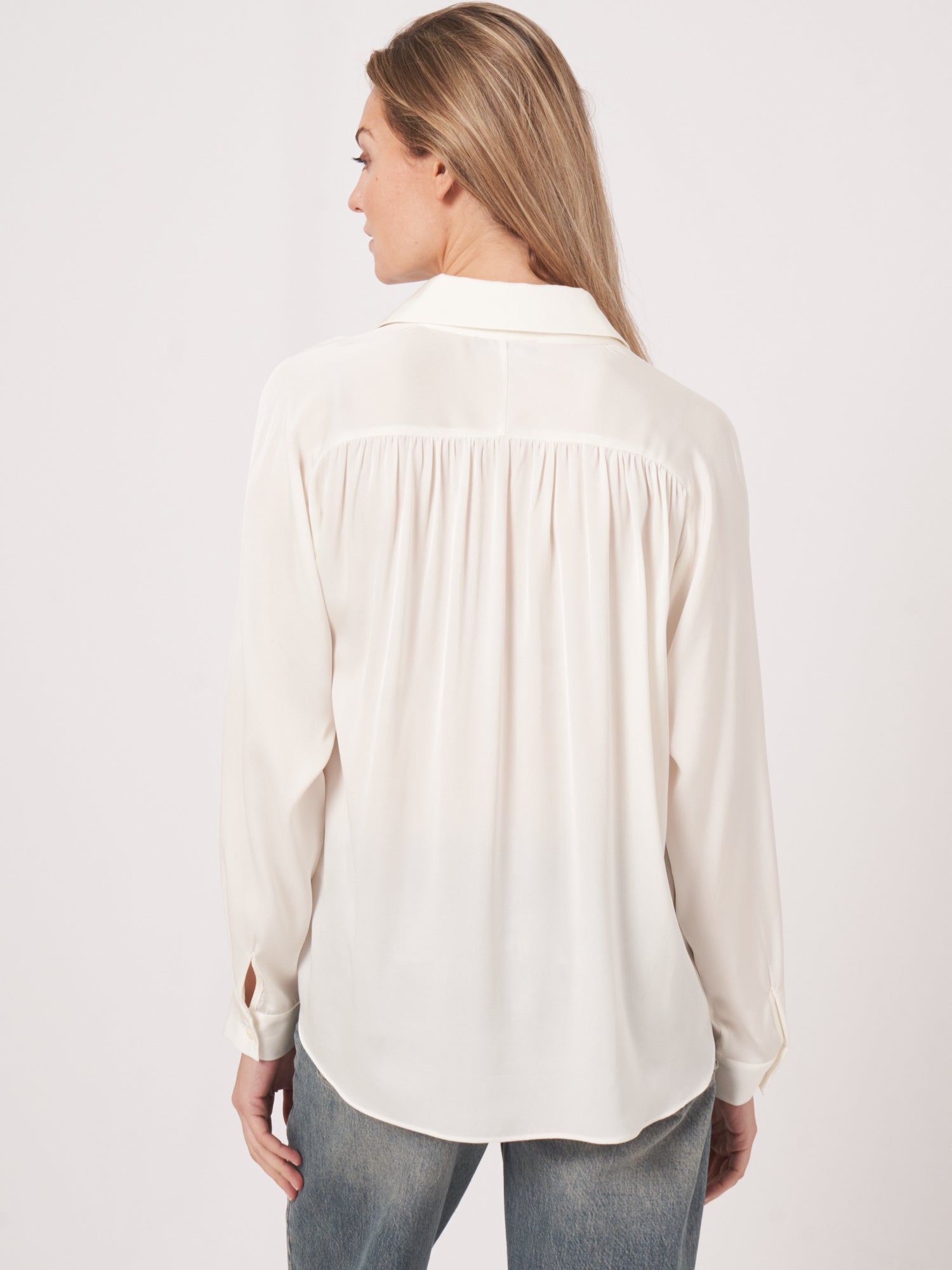 Repeat Silk Boxy Shirt With Pleated Details