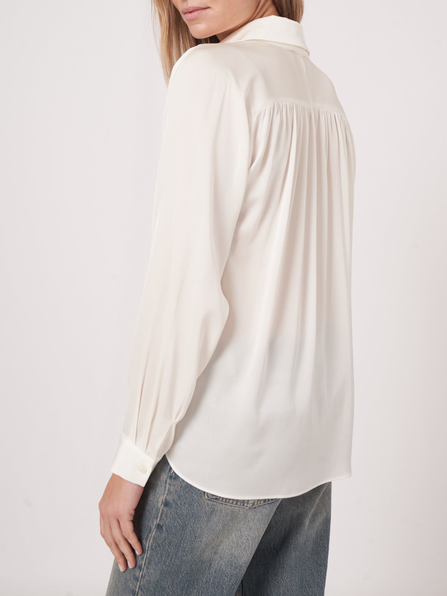 Repeat Silk Boxy Shirt With Pleated Details