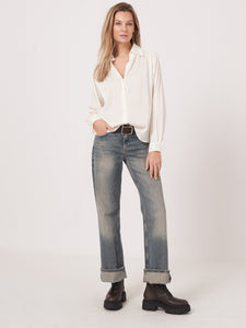 Repeat Silk Boxy Shirt With Pleated Details