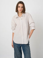 Load image into Gallery viewer, Repeat Pure Cotton Striped Blouse with Pleated Sleeves
