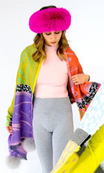 Load image into Gallery viewer, Mitchie Scarf with Swirling Colours and Fox PomPom
