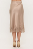 Lace Hem Satin Midi Skirt