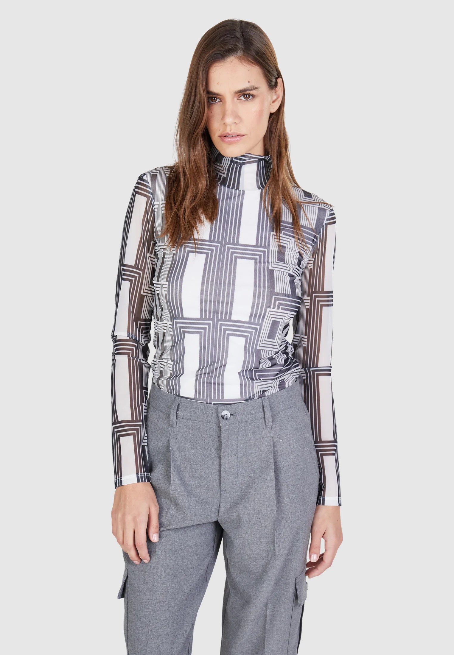 Marc Aurel Mesh shirt with art deco print