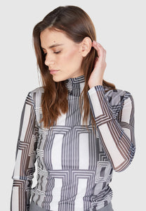 Marc Aurel Mesh shirt with art deco print