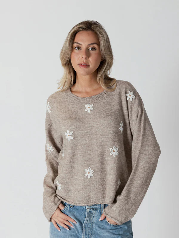 Lyle & Luxe Oat/Flower sweater Aidendaisy