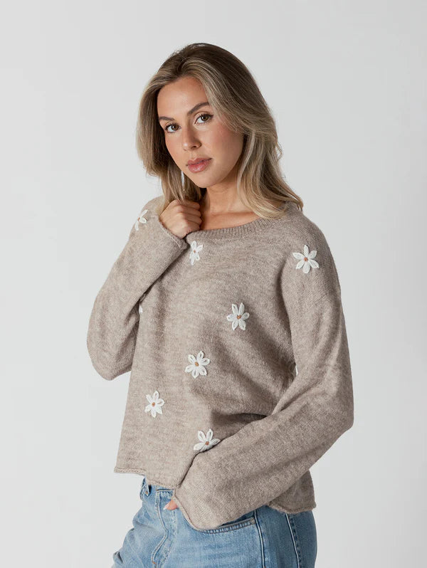 Lyle & Luxe Oat/Flower sweater Aidendaisy