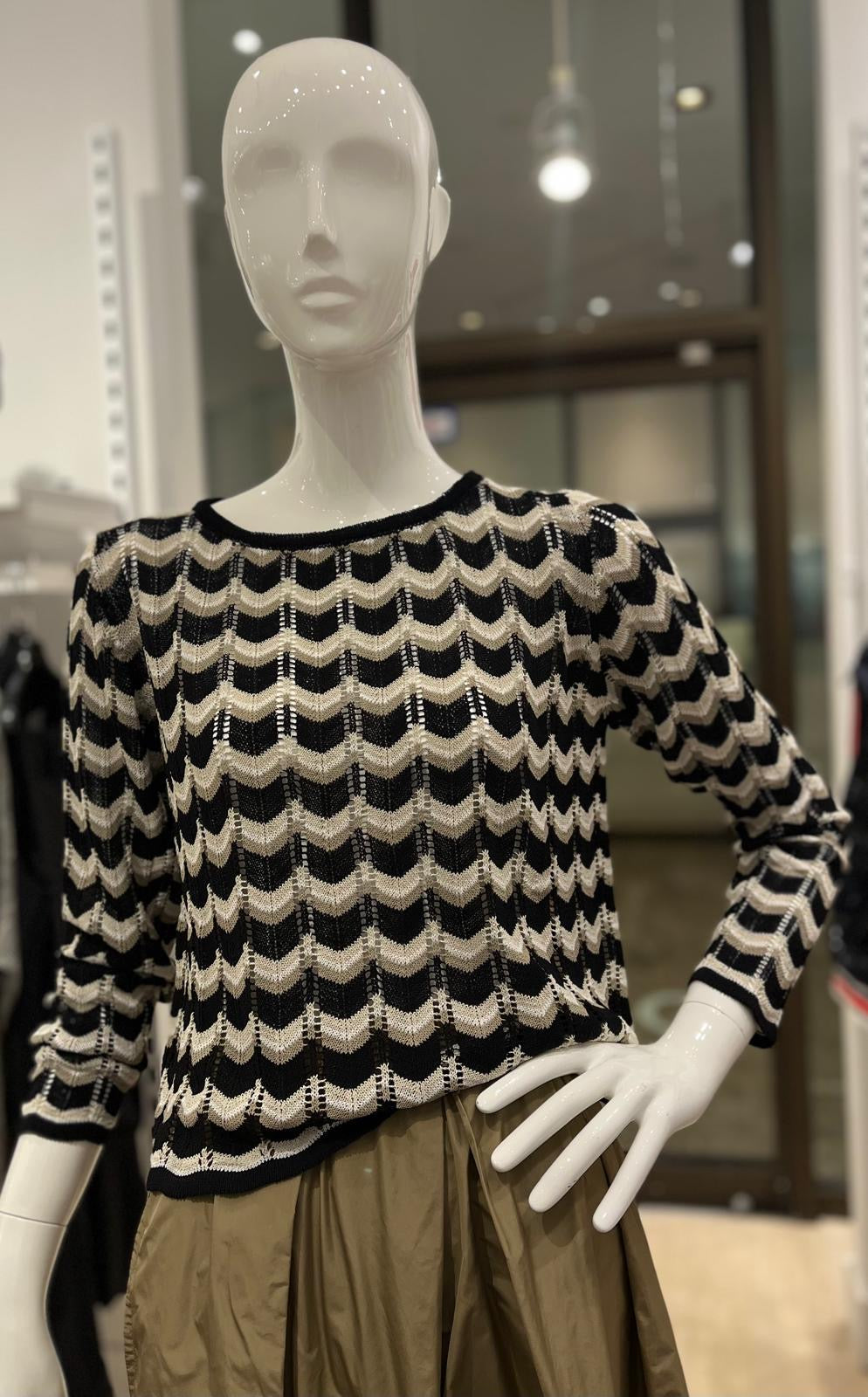 Sarah Pacini Long Sleeve Sweater with diagonal print