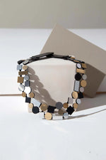 Load image into Gallery viewer, Iskin Sisters BAUHAUS ROUND NECKLACE - DOUBLE LAYER - SILVER + BLACK + GOLD
