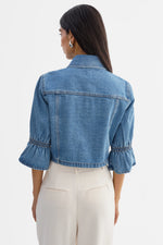 Load image into Gallery viewer, LaMarque CAROLINA D | Denim Ruffle Sleeve Jacket
