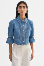 Load image into Gallery viewer, LaMarque CAROLINA D | Denim Ruffle Sleeve Jacket
