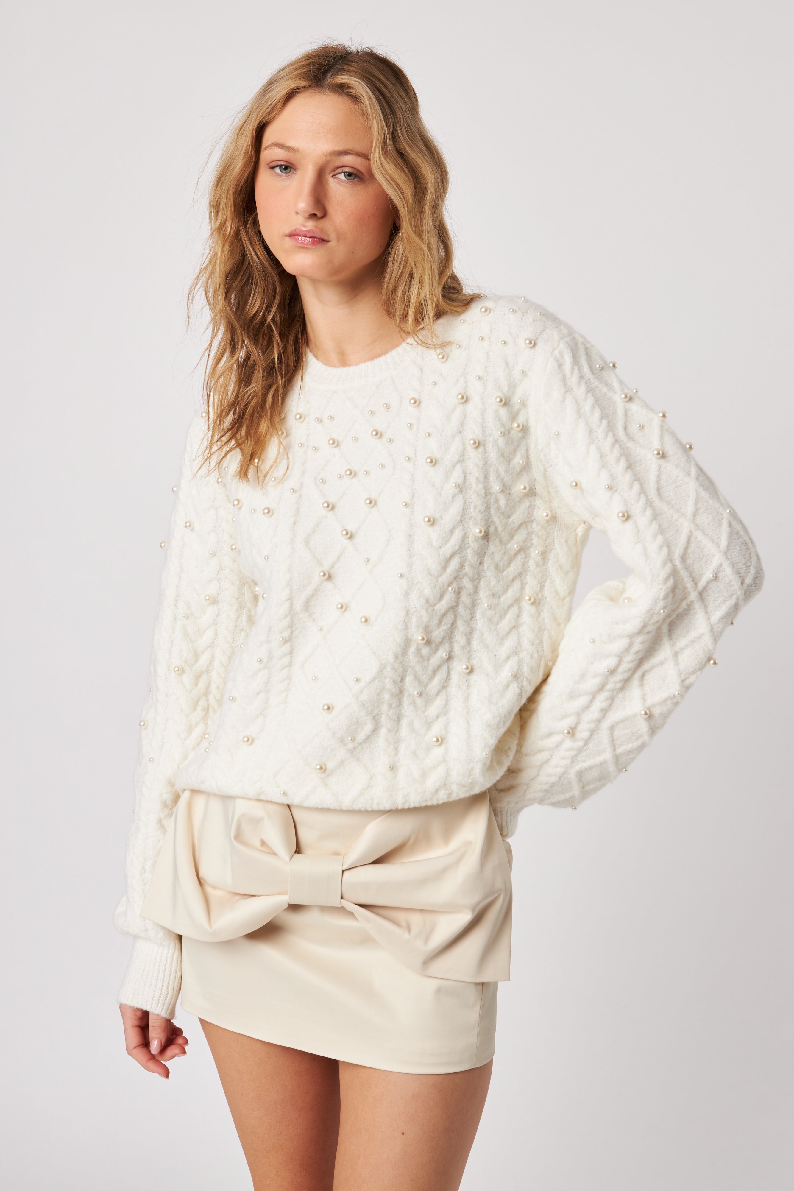 John & Jenn Cable Pearl Sweater Lux