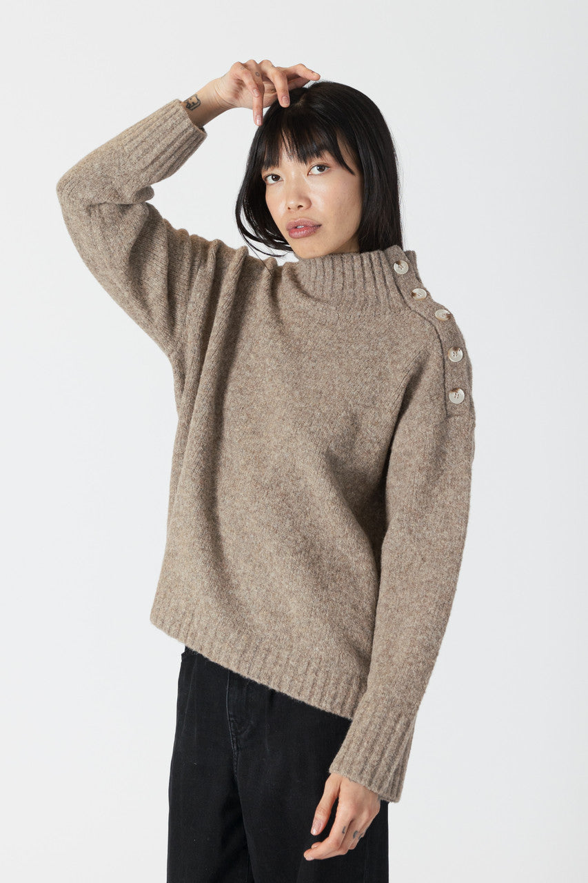 Lyla & Luxe Driftwood MockNeck Sweater W/buttons