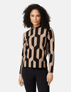 Gerry Weber Diagonal Print Sweater Camel/Black