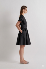 Load image into Gallery viewer, Meimeij Black cotton dress with Belt
